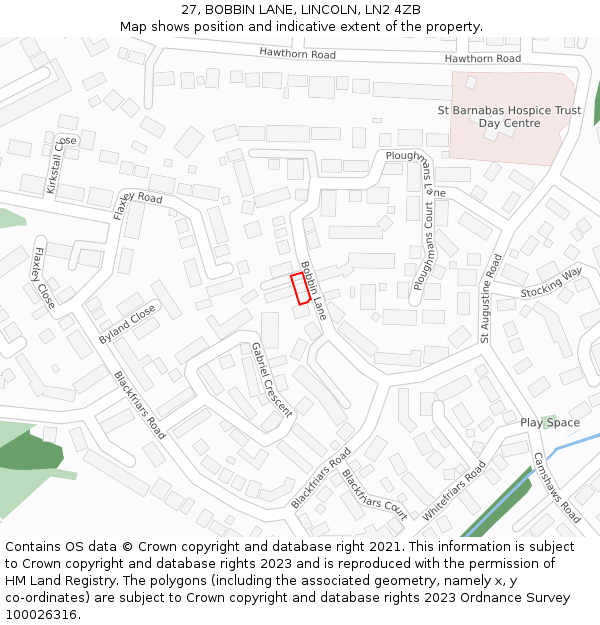 27, BOBBIN LANE, LINCOLN, LN2 4ZB: Location map and indicative extent of plot