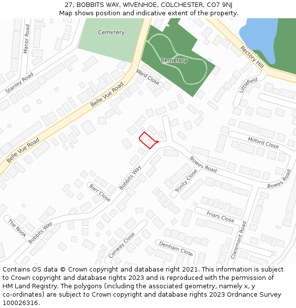 27, BOBBITS WAY, WIVENHOE, COLCHESTER, CO7 9NJ: Location map and indicative extent of plot