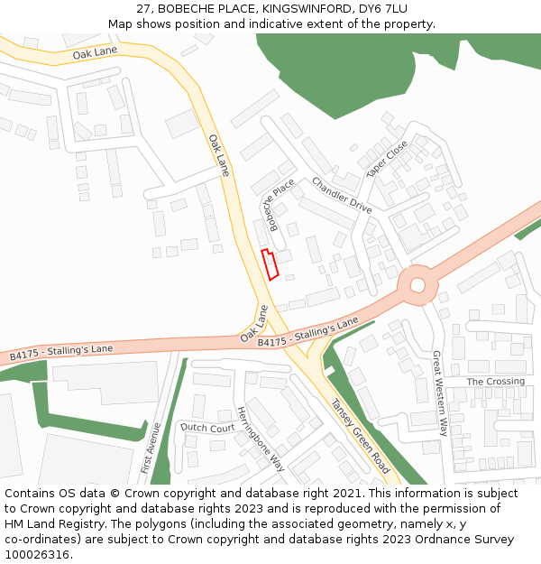 27, BOBECHE PLACE, KINGSWINFORD, DY6 7LU: Location map and indicative extent of plot