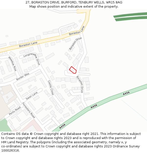 27, BORASTON DRIVE, BURFORD, TENBURY WELLS, WR15 8AG: Location map and indicative extent of plot