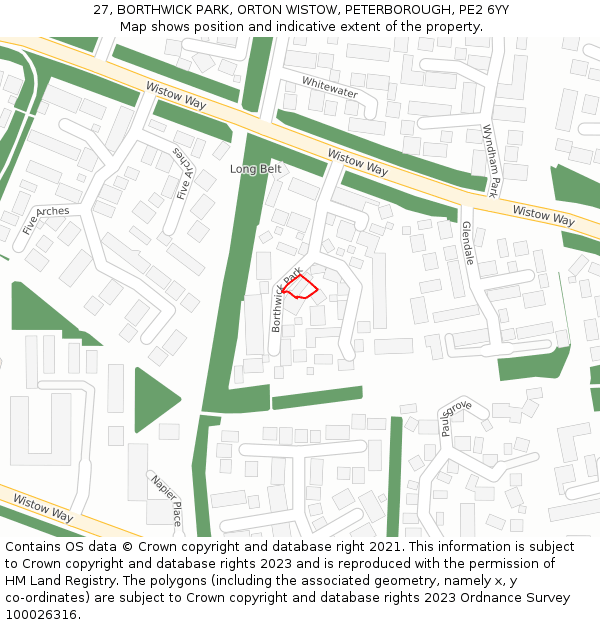 27, BORTHWICK PARK, ORTON WISTOW, PETERBOROUGH, PE2 6YY: Location map and indicative extent of plot