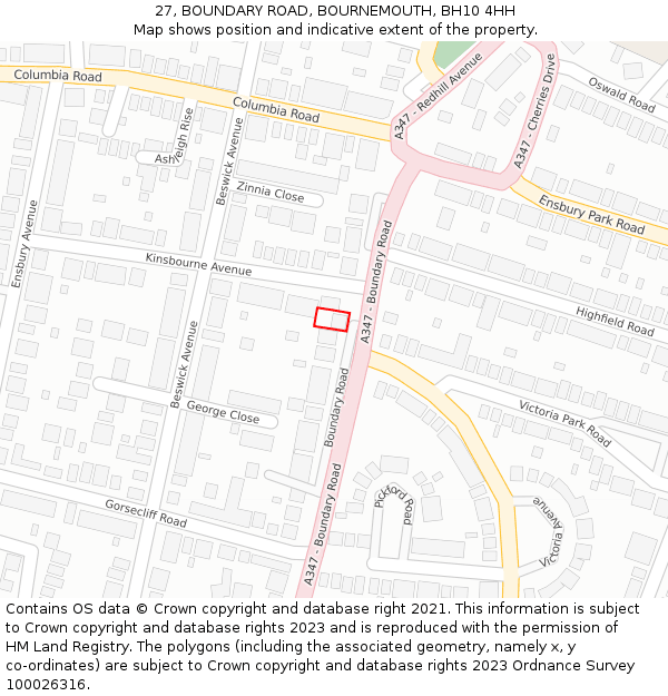 27, BOUNDARY ROAD, BOURNEMOUTH, BH10 4HH: Location map and indicative extent of plot