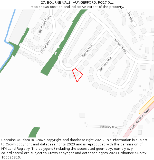 27, BOURNE VALE, HUNGERFORD, RG17 0LL: Location map and indicative extent of plot