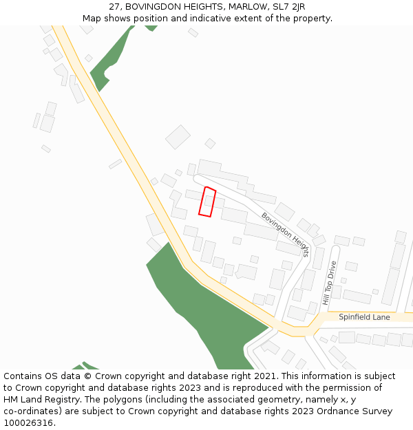 27, BOVINGDON HEIGHTS, MARLOW, SL7 2JR: Location map and indicative extent of plot