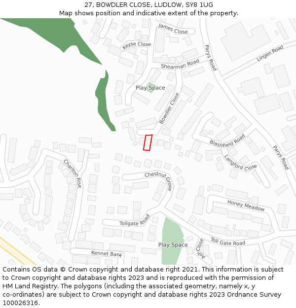 27, BOWDLER CLOSE, LUDLOW, SY8 1UG: Location map and indicative extent of plot