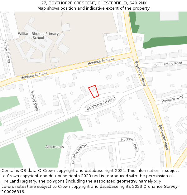 27, BOYTHORPE CRESCENT, CHESTERFIELD, S40 2NX: Location map and indicative extent of plot