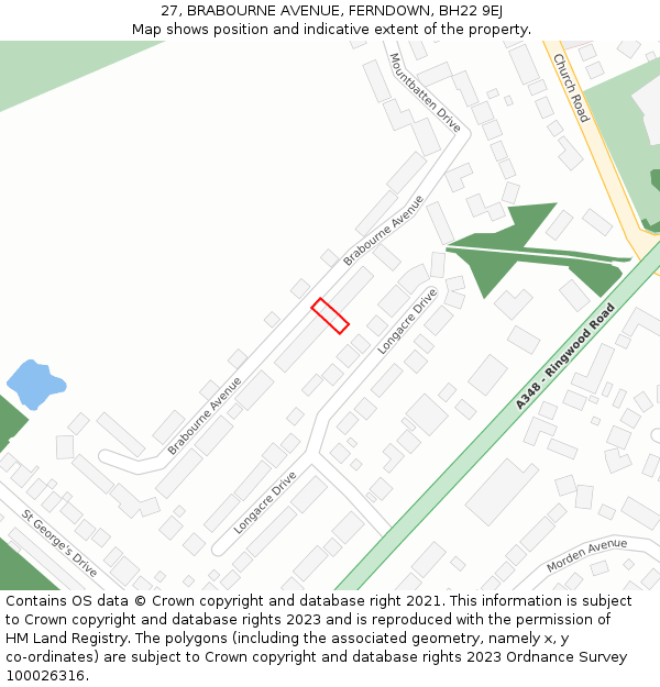 27, BRABOURNE AVENUE, FERNDOWN, BH22 9EJ: Location map and indicative extent of plot