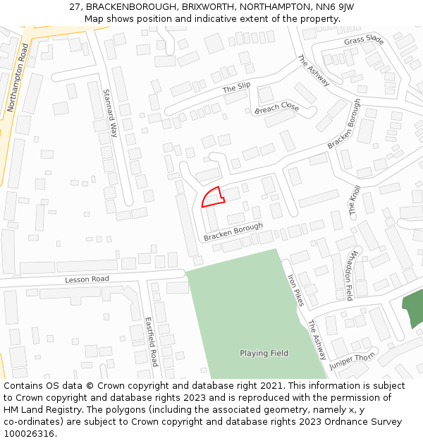 27, BRACKENBOROUGH, BRIXWORTH, NORTHAMPTON, NN6 9JW: Location map and indicative extent of plot
