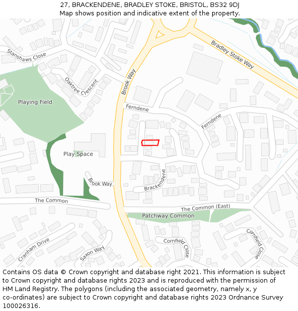 27, BRACKENDENE, BRADLEY STOKE, BRISTOL, BS32 9DJ: Location map and indicative extent of plot