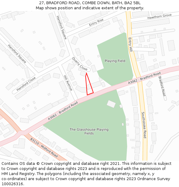 27, BRADFORD ROAD, COMBE DOWN, BATH, BA2 5BL: Location map and indicative extent of plot