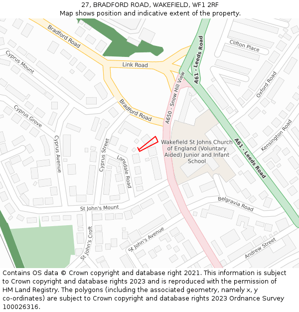 27, BRADFORD ROAD, WAKEFIELD, WF1 2RF: Location map and indicative extent of plot