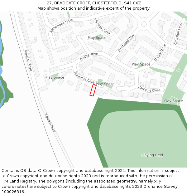 27, BRADGATE CROFT, CHESTERFIELD, S41 0XZ: Location map and indicative extent of plot