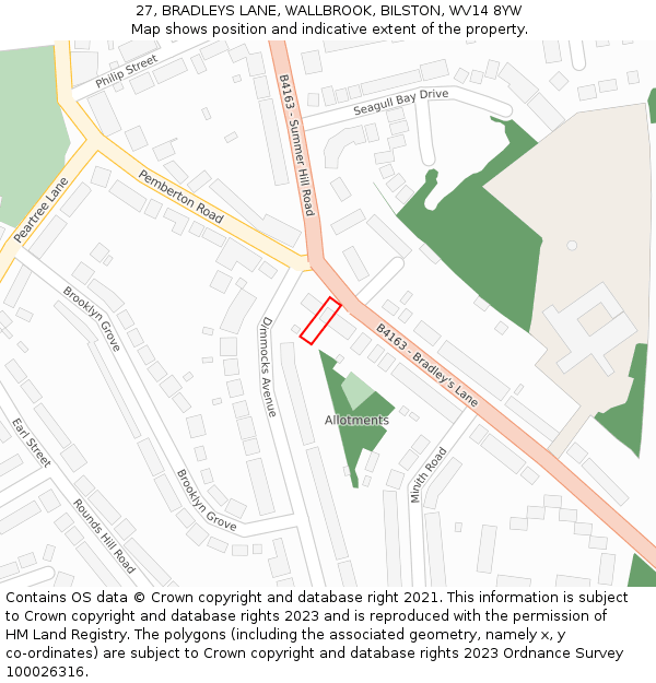 27, BRADLEYS LANE, WALLBROOK, BILSTON, WV14 8YW: Location map and indicative extent of plot