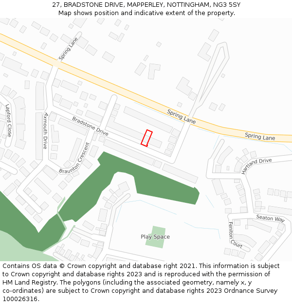 27, BRADSTONE DRIVE, MAPPERLEY, NOTTINGHAM, NG3 5SY: Location map and indicative extent of plot