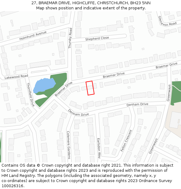 27, BRAEMAR DRIVE, HIGHCLIFFE, CHRISTCHURCH, BH23 5NN: Location map and indicative extent of plot