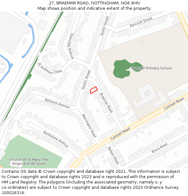 27, BRAEMAR ROAD, NOTTINGHAM, NG6 9HN: Location map and indicative extent of plot