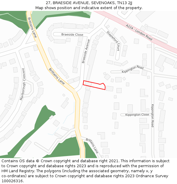 27, BRAESIDE AVENUE, SEVENOAKS, TN13 2JJ: Location map and indicative extent of plot