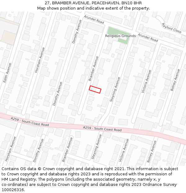 27, BRAMBER AVENUE, PEACEHAVEN, BN10 8HR: Location map and indicative extent of plot