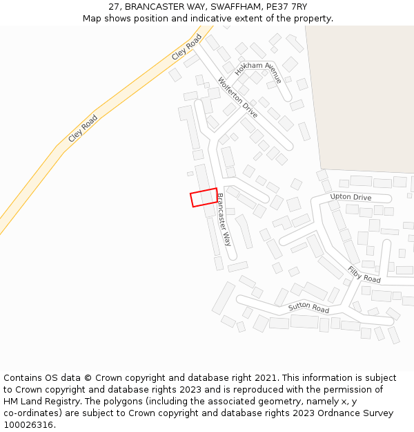27, BRANCASTER WAY, SWAFFHAM, PE37 7RY: Location map and indicative extent of plot