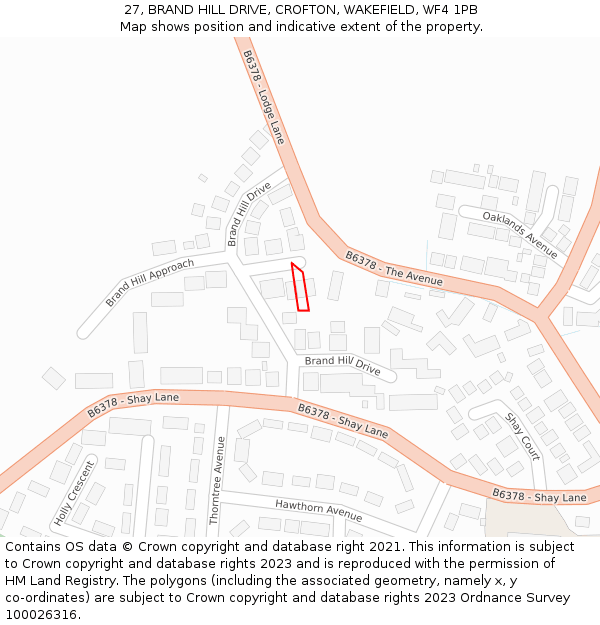 27, BRAND HILL DRIVE, CROFTON, WAKEFIELD, WF4 1PB: Location map and indicative extent of plot
