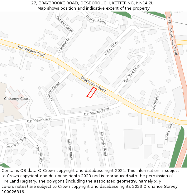 27, BRAYBROOKE ROAD, DESBOROUGH, KETTERING, NN14 2LH: Location map and indicative extent of plot