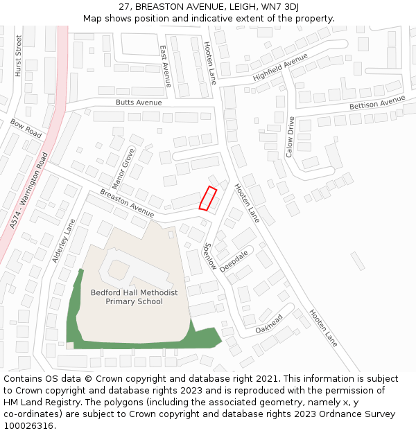 27, BREASTON AVENUE, LEIGH, WN7 3DJ: Location map and indicative extent of plot