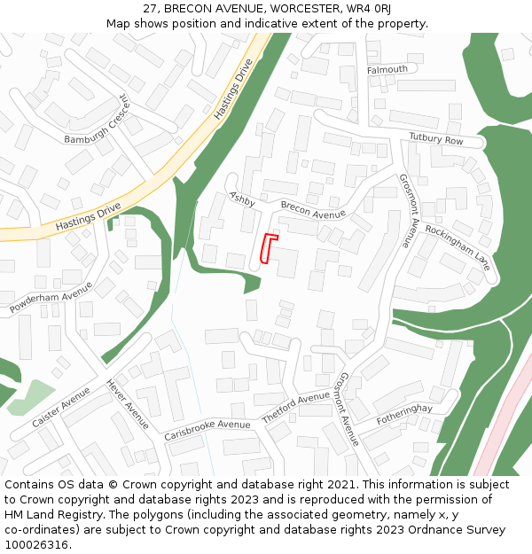 27, BRECON AVENUE, WORCESTER, WR4 0RJ: Location map and indicative extent of plot