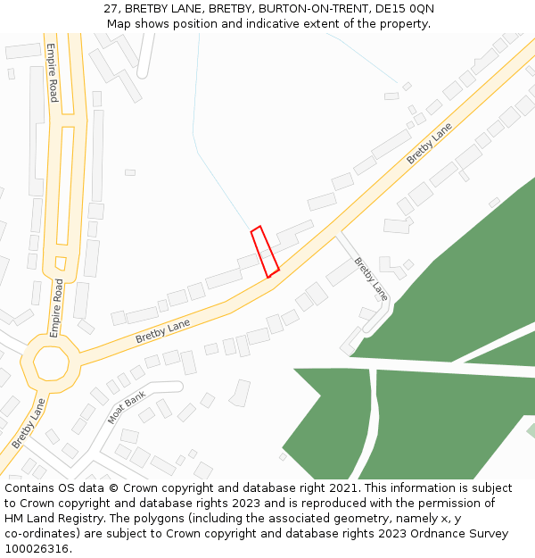 27, BRETBY LANE, BRETBY, BURTON-ON-TRENT, DE15 0QN: Location map and indicative extent of plot