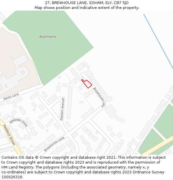 27, BREWHOUSE LANE, SOHAM, ELY, CB7 5JD: Location map and indicative extent of plot