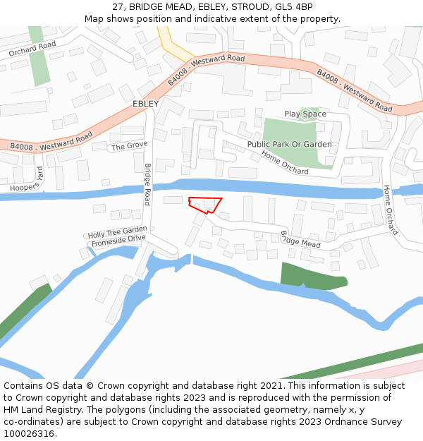 27, BRIDGE MEAD, EBLEY, STROUD, GL5 4BP: Location map and indicative extent of plot