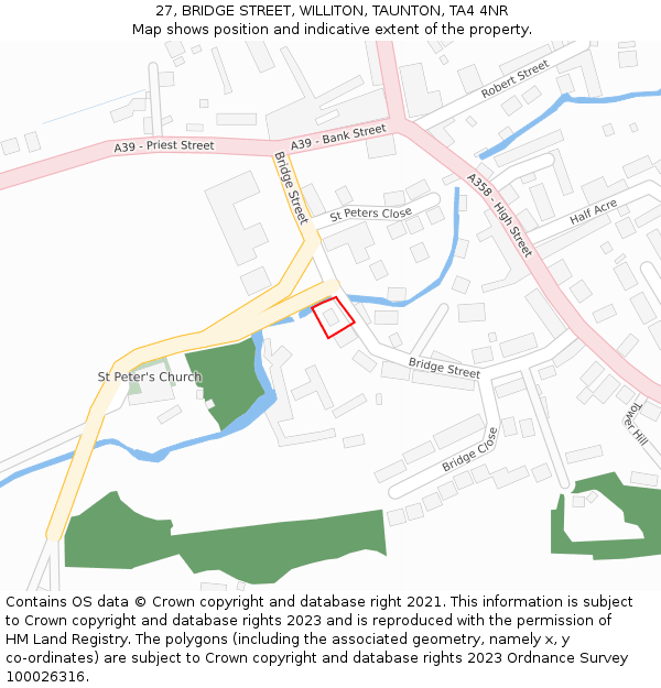 27, BRIDGE STREET, WILLITON, TAUNTON, TA4 4NR: Location map and indicative extent of plot