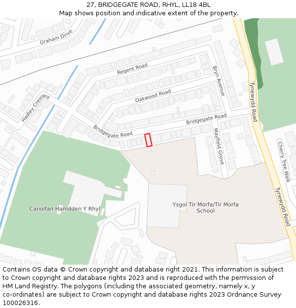 27, BRIDGEGATE ROAD, RHYL, LL18 4BL: Location map and indicative extent of plot