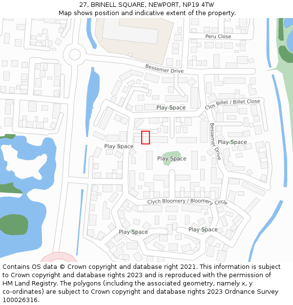 27, BRINELL SQUARE, NEWPORT, NP19 4TW: Location map and indicative extent of plot