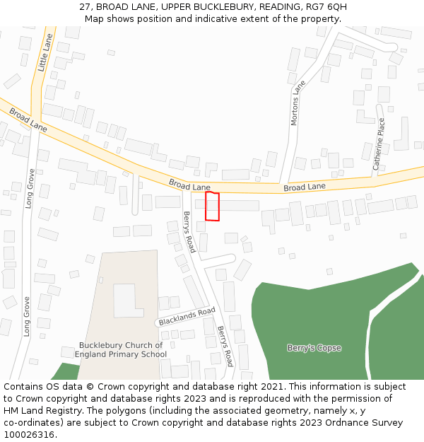 27, BROAD LANE, UPPER BUCKLEBURY, READING, RG7 6QH: Location map and indicative extent of plot