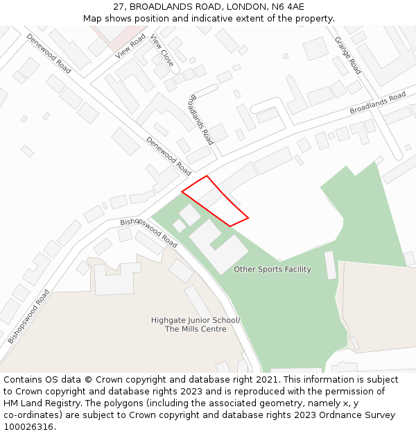 27, BROADLANDS ROAD, LONDON, N6 4AE: Location map and indicative extent of plot