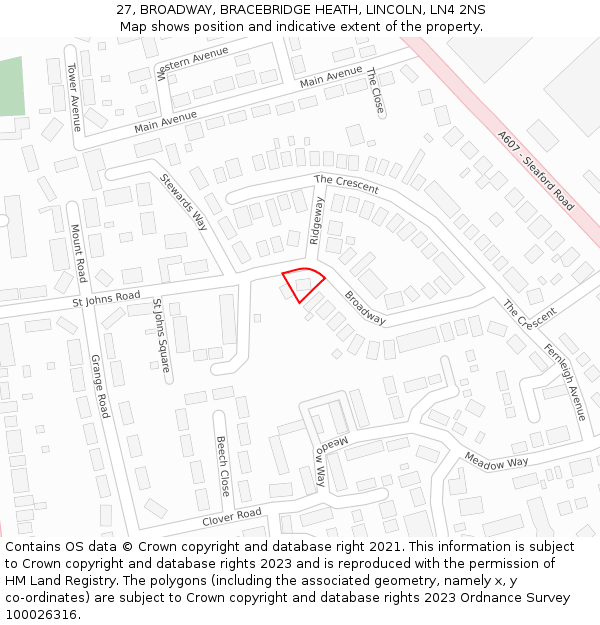 27, BROADWAY, BRACEBRIDGE HEATH, LINCOLN, LN4 2NS: Location map and indicative extent of plot