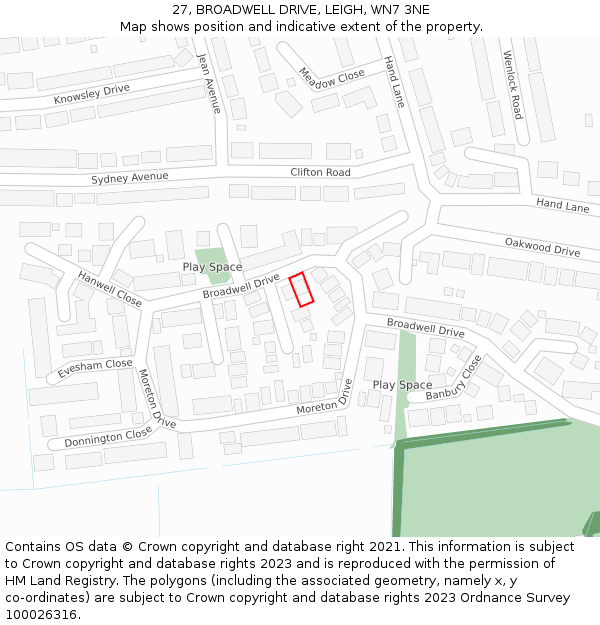 27, BROADWELL DRIVE, LEIGH, WN7 3NE: Location map and indicative extent of plot