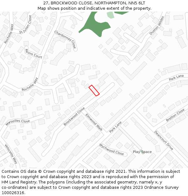 27, BROCKWOOD CLOSE, NORTHAMPTON, NN5 6LT: Location map and indicative extent of plot