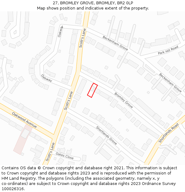 27, BROMLEY GROVE, BROMLEY, BR2 0LP: Location map and indicative extent of plot