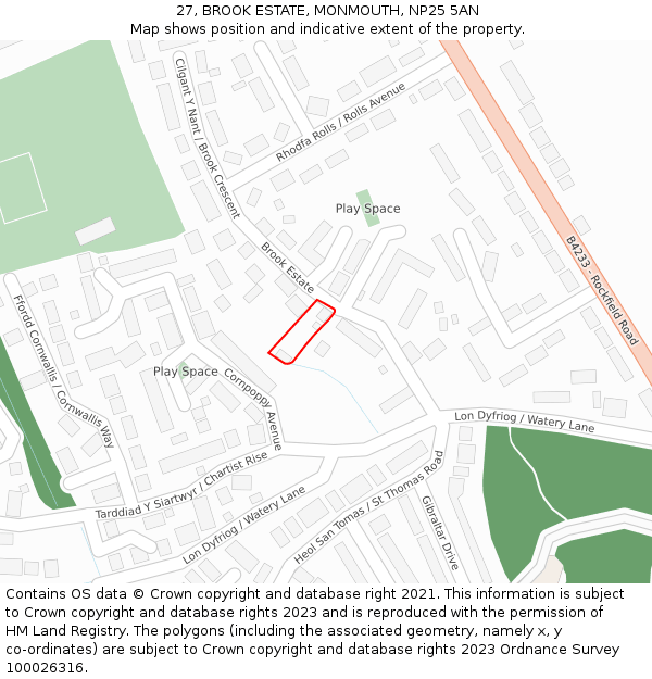 27, BROOK ESTATE, MONMOUTH, NP25 5AN: Location map and indicative extent of plot