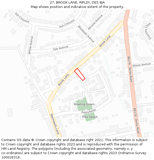 27, BROOK LANE, RIPLEY, DE5 8JA: Location map and indicative extent of plot