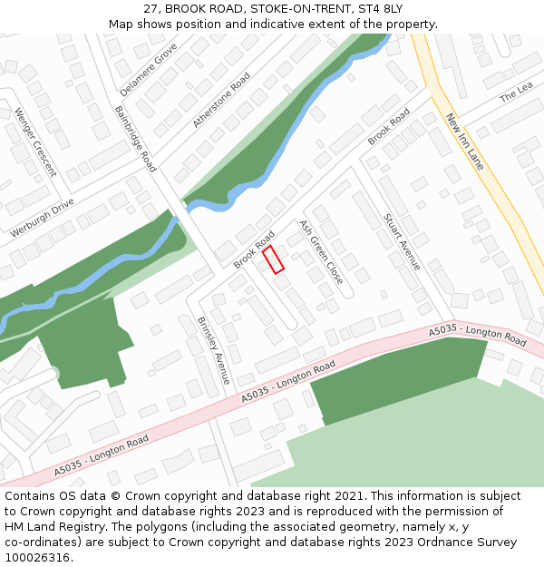 27, BROOK ROAD, STOKE-ON-TRENT, ST4 8LY: Location map and indicative extent of plot