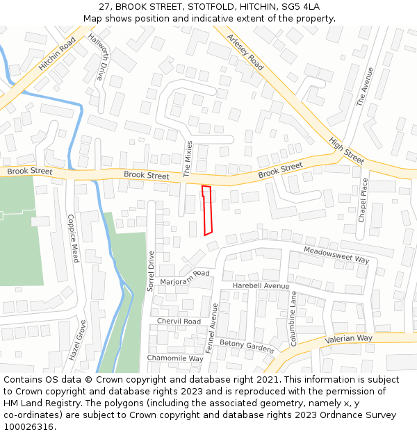 27, BROOK STREET, STOTFOLD, HITCHIN, SG5 4LA: Location map and indicative extent of plot