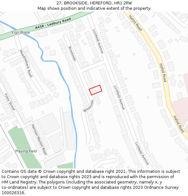 27, BROOKSIDE, HEREFORD, HR1 2RW: Location map and indicative extent of plot