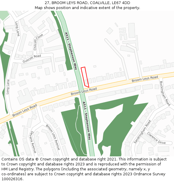 27, BROOM LEYS ROAD, COALVILLE, LE67 4DD: Location map and indicative extent of plot
