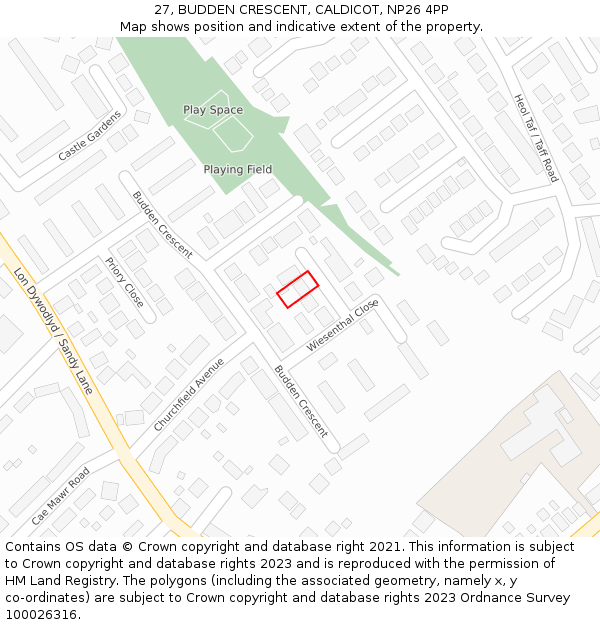 27, BUDDEN CRESCENT, CALDICOT, NP26 4PP: Location map and indicative extent of plot