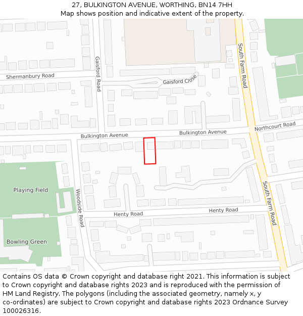 27, BULKINGTON AVENUE, WORTHING, BN14 7HH: Location map and indicative extent of plot