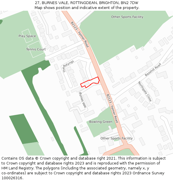27, BURNES VALE, ROTTINGDEAN, BRIGHTON, BN2 7DW: Location map and indicative extent of plot