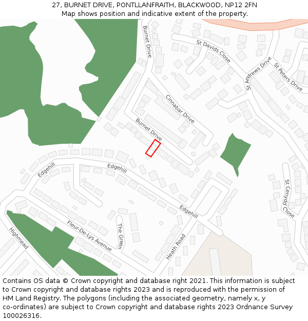 27, BURNET DRIVE, PONTLLANFRAITH, BLACKWOOD, NP12 2FN: Location map and indicative extent of plot