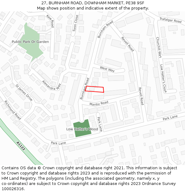 27, BURNHAM ROAD, DOWNHAM MARKET, PE38 9SF: Location map and indicative extent of plot